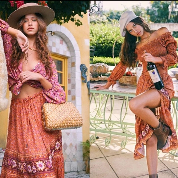 Boho floral gypsy skirt print maxi long blue - Picture 13 of 14